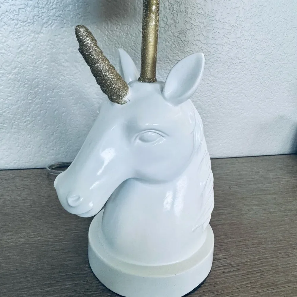 Unicorn White Gold Glitter Table Bedside Lamp